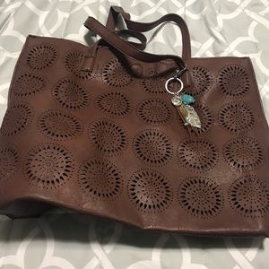 Brown Faux Leather Tote